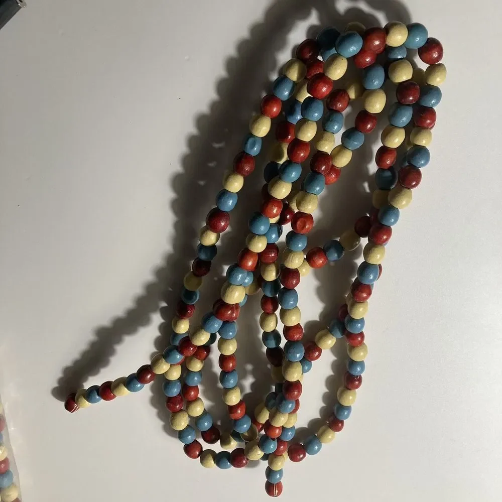 Vintage wood bead garland christmas boho New Old Stock Two Packs Read Desc VTG